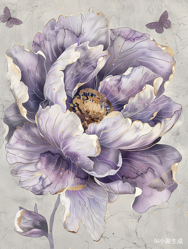 A Lavender Peony with Glittering Gold Edges: An Elegant Artistic Design