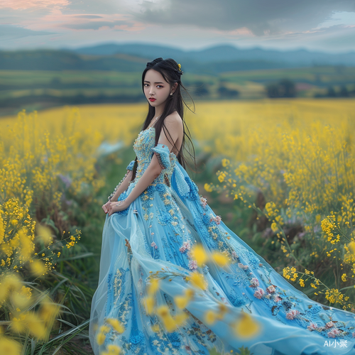 Super Detailed Chinese Beauty in Rapeseed Flower Dress