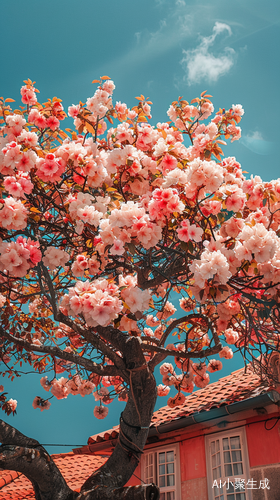Pink and White Flower Tree in Front of Old Building