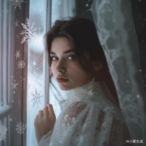 美少女伸懒腰，冬日中景下的柔和气氛