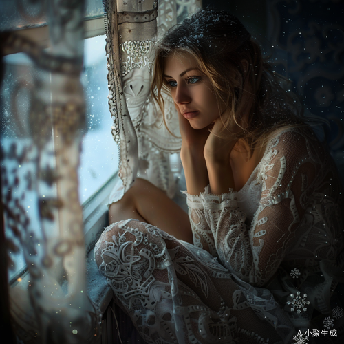 美少女伸懒腰，冬日中景下的柔和气氛