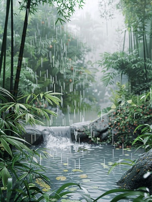 rain,rain day,grass,(waterfall:1.3),rivers,Water spray,meadow,Spring rolls,bamboo,bamboo forest,bamboo shoot,(White flowers:0.5),Font Art,Focus in the middle,Natural scenery,no people,masterpiece,high-definition details,3D art,C4D,OC rendering,light green,depth of field,clear contrast between front and backlora：绿意盎然春色茶饮0.5、玉涧 _ 玉制国风0.2、微缩世界0.5、爱丽丝0.4、3D电商模型0.3#ai #ai绘画 #stable_diffusion #ai艺术字 #绘画 #壁纸 #24节气 #清明节