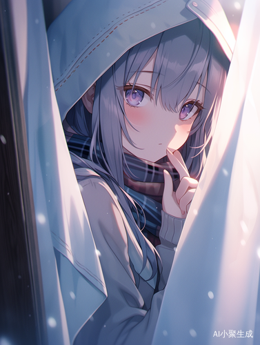 美少女与冬雪的柔和照明