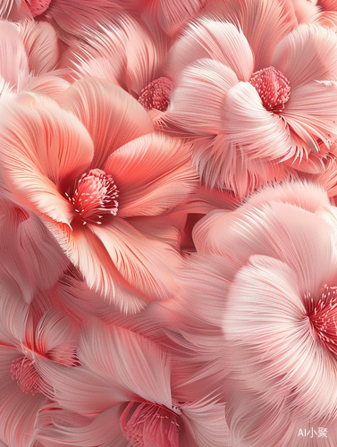 Pastel Pink and Red 3D Fur Flowers with Realistic Texture