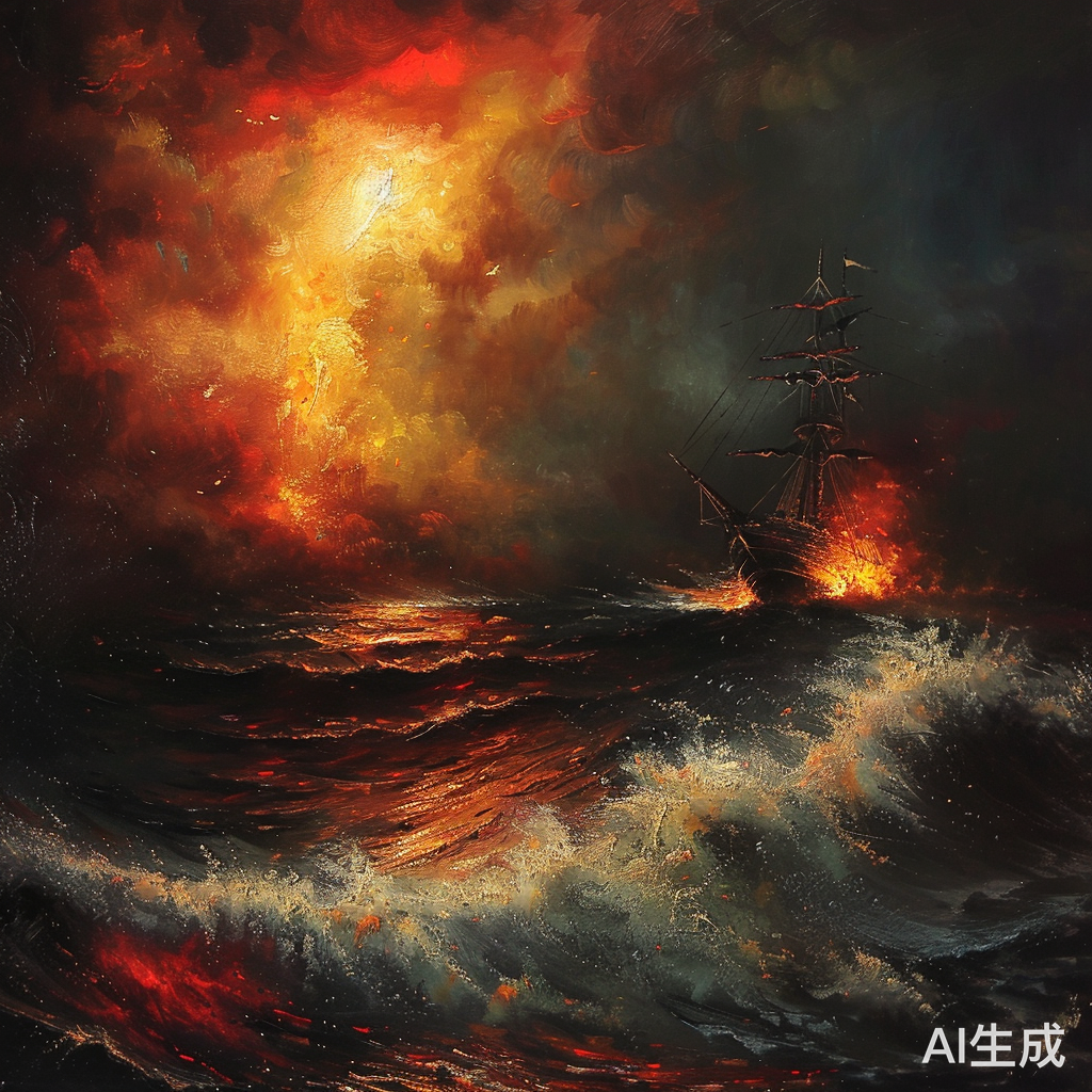 海洋之火：熊熊火焰照亮海浪的怒吼
