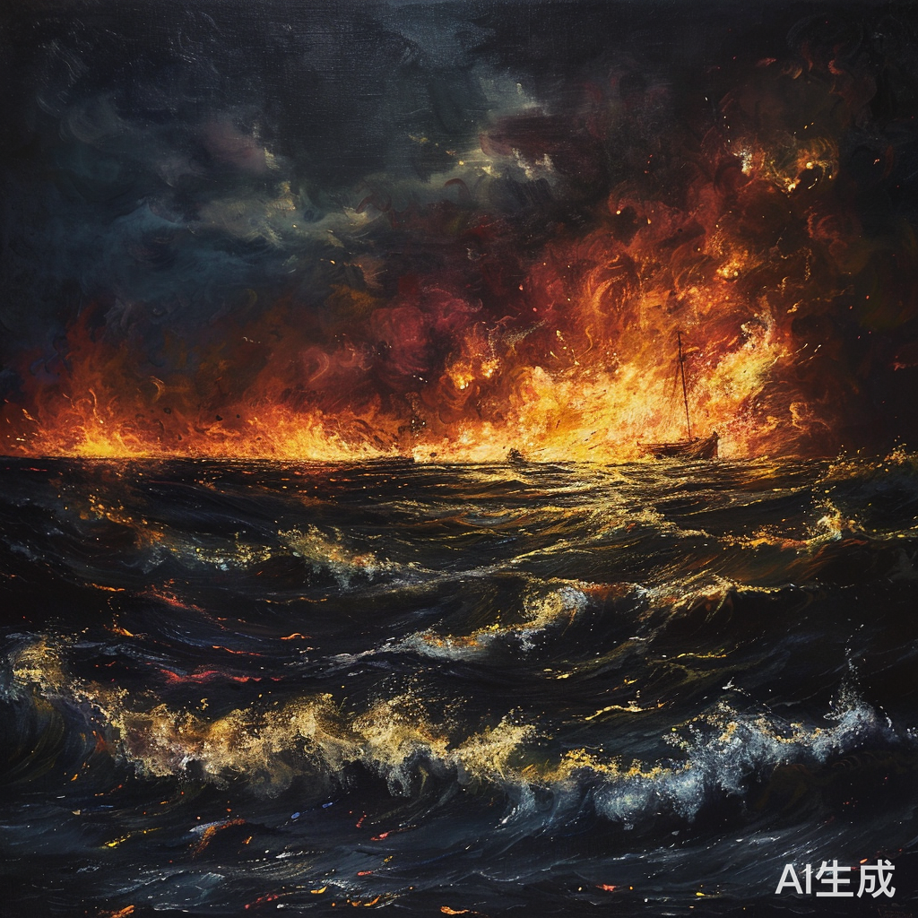 海洋之火：熊熊火焰照亮海浪的怒吼