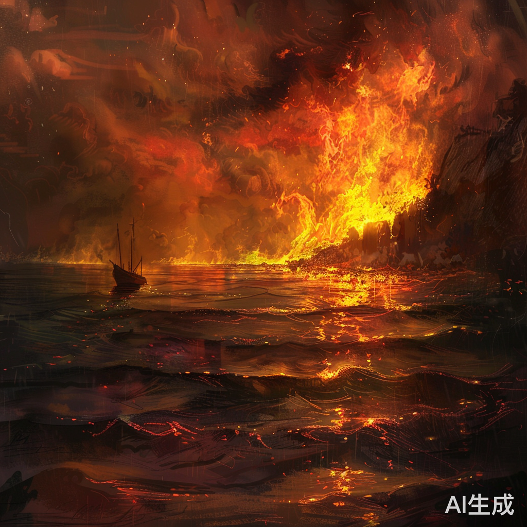海洋之火：熊熊火焰照亮海浪的怒吼