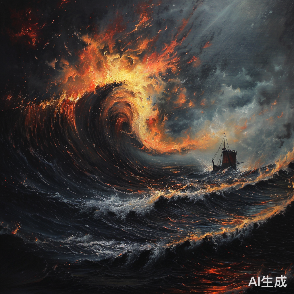 海洋之火：熊熊火焰照亮海浪的怒吼