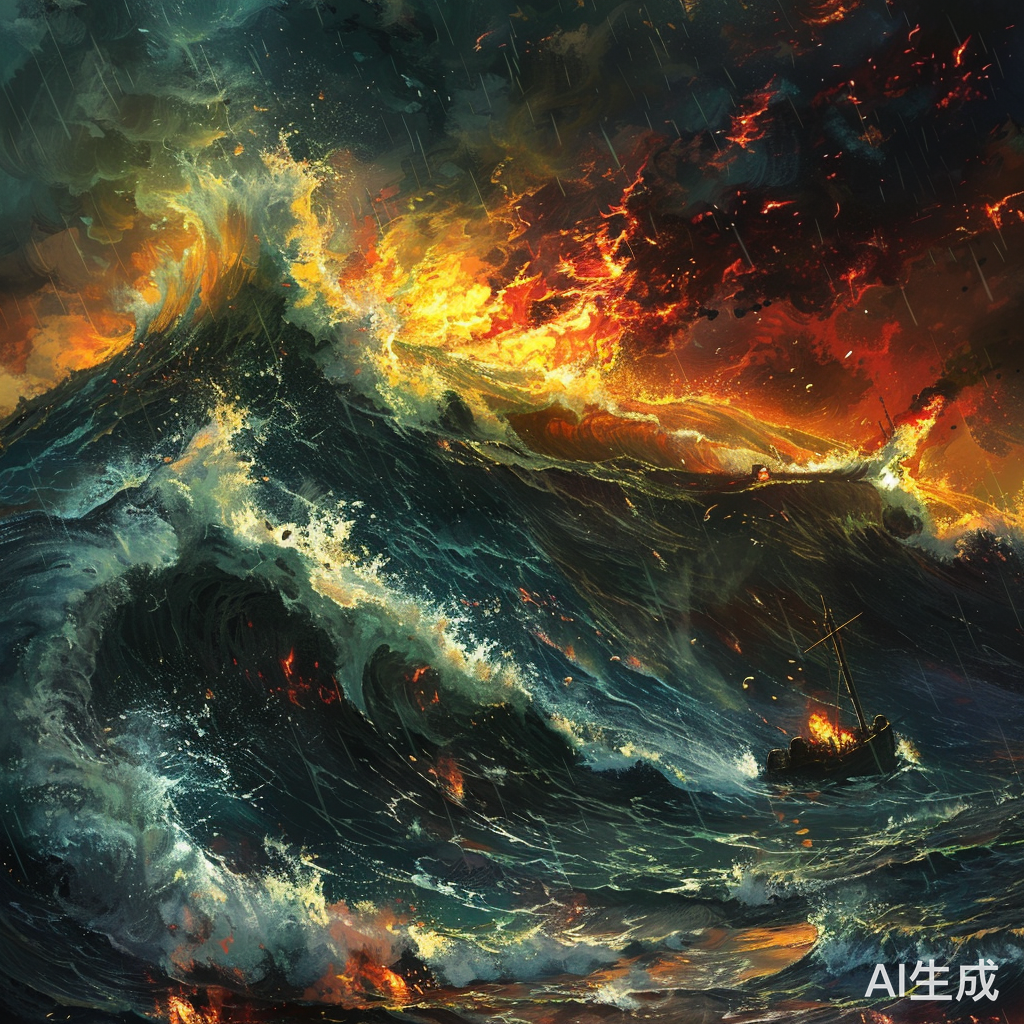 海洋之火：熊熊火焰照亮海浪的怒吼