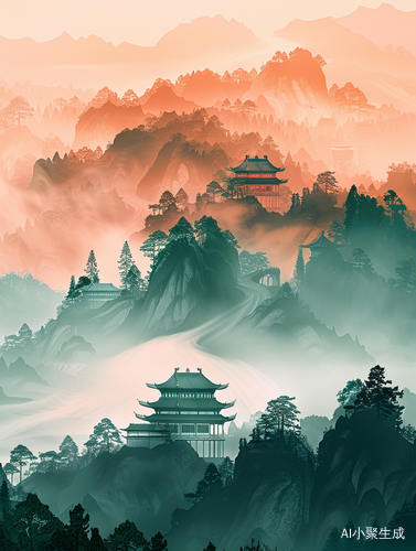 国潮山水插画：Collage与视觉冲击的极简东方美学
