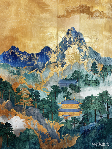 中国鎏金山水画-简洁自然曲线的国风刺绣工艺