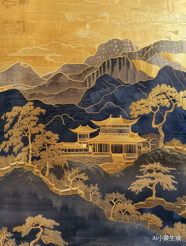 中国鎏金山水画-简洁自然曲线的国风刺绣工艺