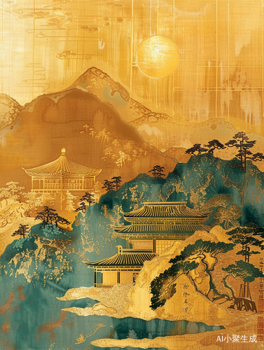 中国鎏金山水画-简洁自然曲线的国风刺绣工艺