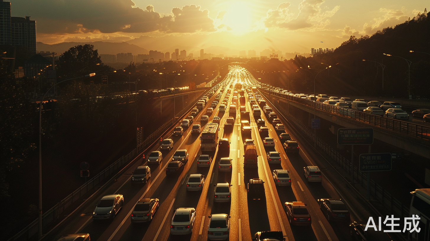 夏日高速公路大塞车摄影图片