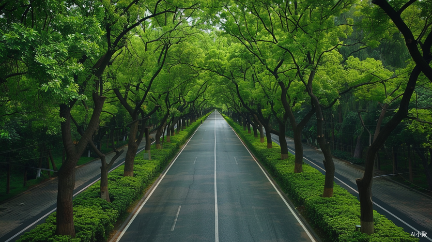 春天的森林中的壁直道路