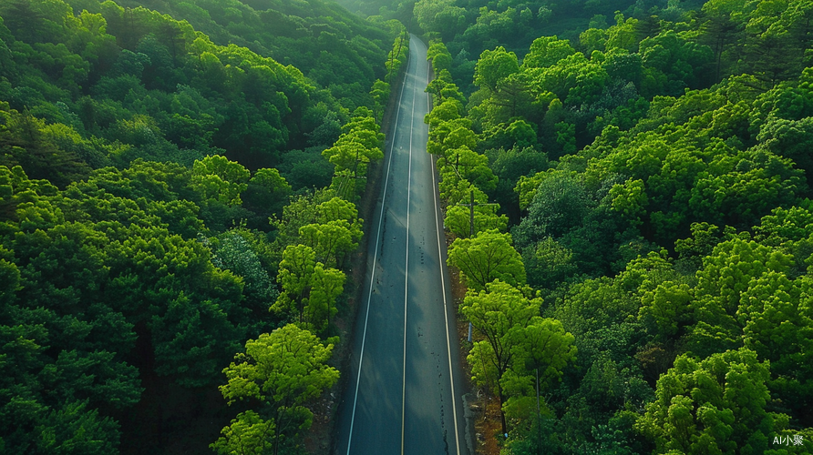 春天的森林中的壁直道路