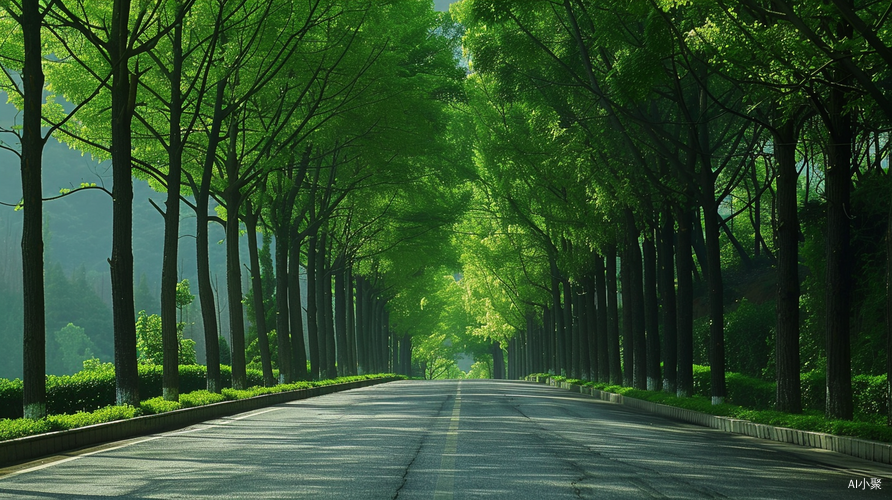 春天的森林中的壁直道路