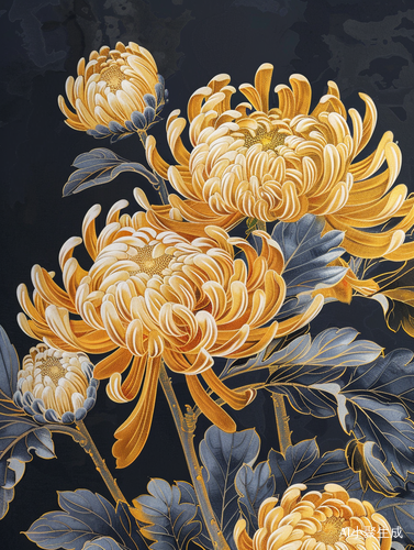 大美国风与黄金菊花的绚丽绘画
