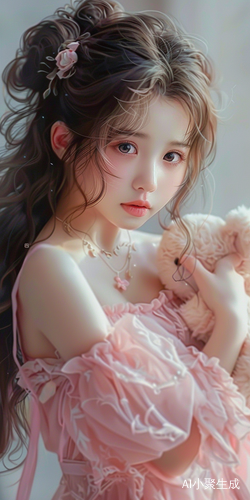 可爱微胖美女，温暖纯真一笑，穿粉色连衣裙