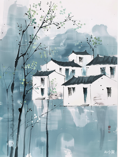 Wu Guanzhong Style: Small White Houses on Water