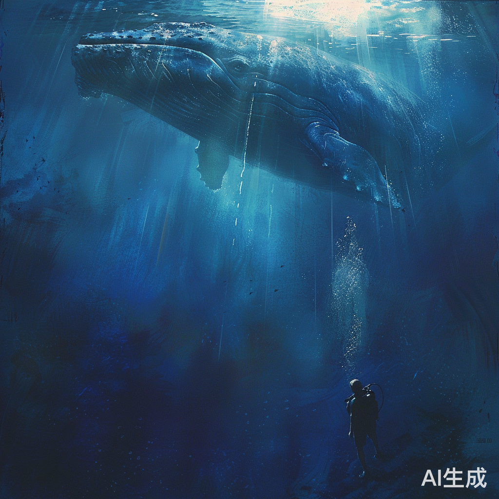 蓝鲸与潜水员的深海对视