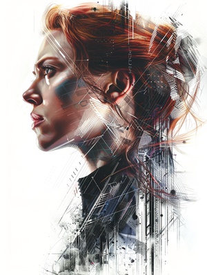 Double exposure, pure white background, the protagonist is Black Widow, as well as the Hulk, amazing depth, masterpiece, surreal, geometric patterns, intricate details, bokeh, perfect balance, deep fine borders, artistic realism, smooth, instant engineering A great masterpiece by the persoon in charge