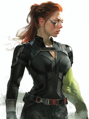 Double exposure, pure white background, the protagonist is Black Widow, as well as the Hulk, amazing depth, masterpiece, surreal, geometric patterns, intricate details, bokeh, perfect balance, deep fine borders, artistic realism, smooth, instant engineering A great masterpiece by the persoon in charge