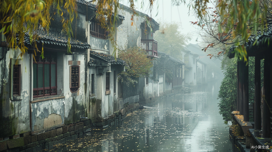 江南水乡细雨悠悠寒气逼人柳叶飘飘