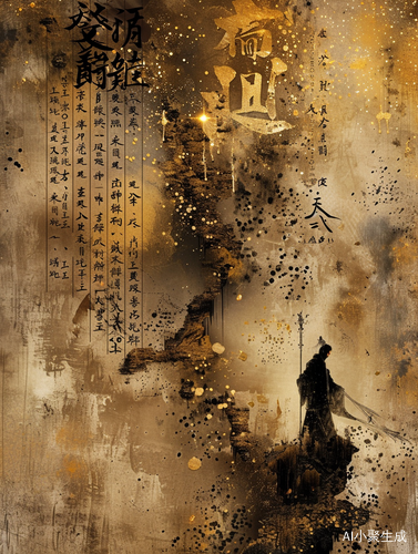 Meticulous Brushwork Style: A Gilded Brush and Floating Chinese Characters