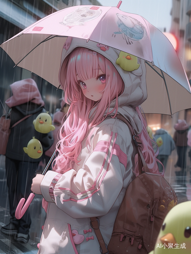 透明卡通小鸡帽子的汉服时尚雨伞卫衣