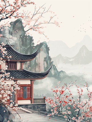 🌸春来桃花开，古韵东方生活再现🏞️🌸春风吹拂，桃花绽放，一幅古典画卷在眼前徐徐展开。山脚下，一座典雅的中国风格建筑静静矗立，屋顶飞檐翘角，尽显东方之美。🏮周围梅花盛开，与远处的山脉、天空中的白云相映成趣，宛如仙境。柔和的光线洒落，宁静祥和的气息扑面而来。这就是我心中的国风国潮，传统文化的魅力在此刻尽显无疑。🎋在这个春天，让我们一起沉浸在这份古韵生活中，感受东方之美，品味传统文化的独特韵味。🌿#春来桃花开 #东方生活 #古韵方式 #东方之美 #国风国潮 #传统文化 #小红书爆款内容#浪漫生活记录者 #国风插画 #古风插画 #我和AI有话说 #AI插画 #日常生活碎片 #清清日常库存 #每秒都值得记录 #记录吧就现在 #打卡一下 #记录我的生活