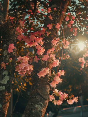 Pink Flowered Tree in Street Photography Style