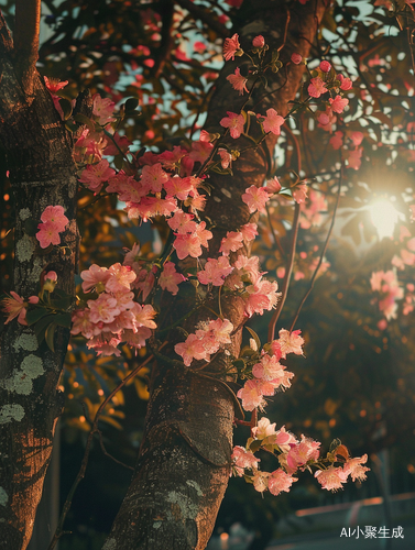 Pink Flowered Tree in Street Photography Style