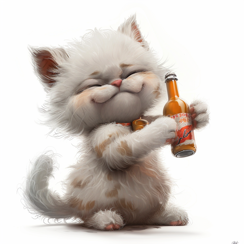 Funny Chubby Kitten with Pixar Style and Bottle