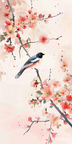 喜上眉梢的花鸟插画装饰画