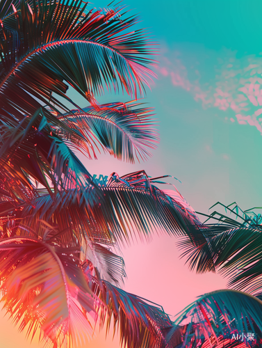 Abstract Sunset Beach with Palm Trees in Hawaii