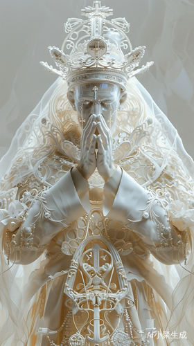 Reimagined Religious Art with White Statue and Ethereal Illustrations