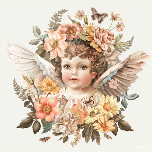欧式复古天使与花卉蝴蝶插画主题