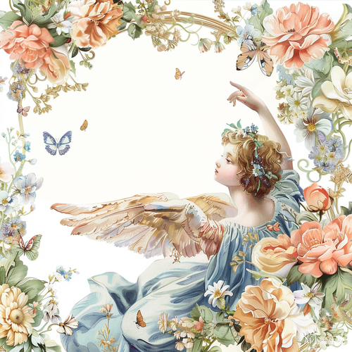 欧式复古天使与花卉蝴蝶插画主题