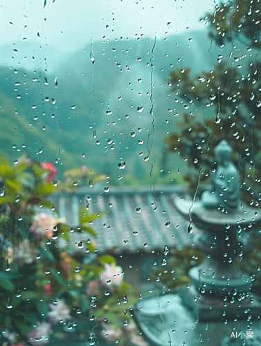 绵细雨 湿漉大地 雨后花香，窗户间菩萨