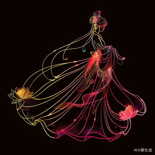 线条艺术中的莲花仙子：光泽之美与彩虹般光彩
