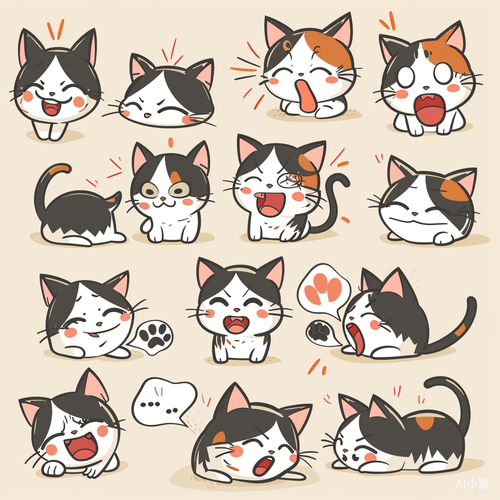 Various Expressions of Cat - Illustration Set with Bold Comic Lines