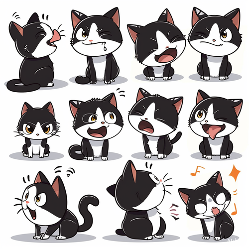 Various Expressions of Cat - Illustration Set with Bold Comic Lines