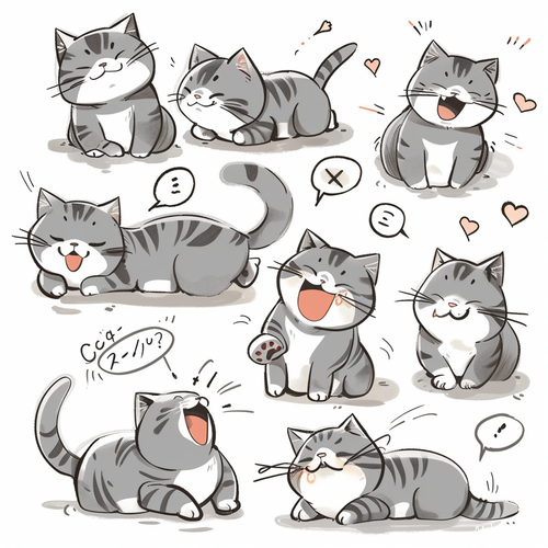 Various Expressions of Cat: Bold Comic Lines and Cute Style