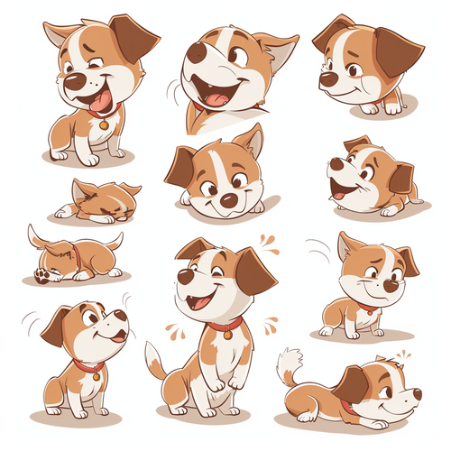 Various Expressions of Dog: Bold Comic Lines with Cute Style
