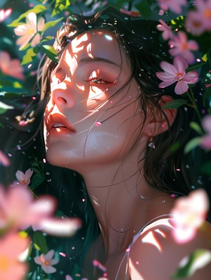 鲜花少女✅练习咒语：anime girls, girl with long hair in a flowers, in the style of hyper-realistic animal illustrations, close up, shinyglossy, delicate flowers, guercino, lit kid, patrick nagel, 8k, ar 3:4 s 750 niji 5#光才是一切氛围感的源头 #新年第一画 #插画师推荐 #每日插画分享 #送你好看的头像 #艺术欣赏 #灵感 #好看壁纸 #midjourney #midjourney关键词#每周pk投票任务 #Ai绘画