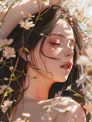 鲜花少女✅练习咒语：anime girls, girl with long hair in a flowers, in the style of hyper-realistic animal illustrations, close up, shinyglossy, delicate flowers, guercino, lit kid, patrick nagel, 8k, ar 3:4 s 750 niji 5#光才是一切氛围感的源头 #新年第一画 #插画师推荐 #每日插画分享 #送你好看的头像 #艺术欣赏 #灵感 #好看壁纸 #midjourney #midjourney关键词#每周pk投票任务 #Ai绘画