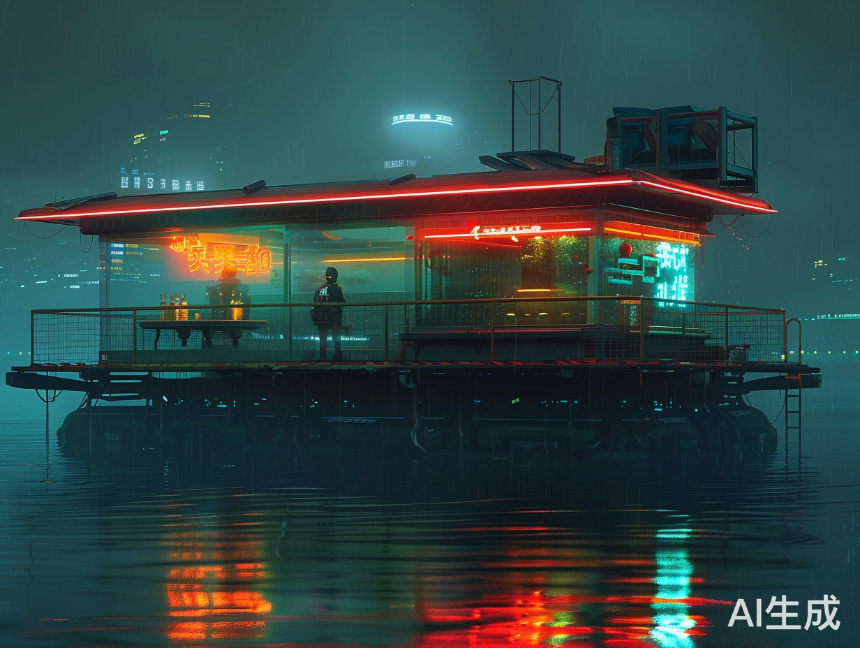 夜晚漂浮平台上狂欢