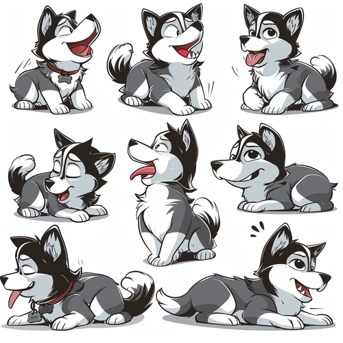 Various Expressions of Dogs with Bold Comic Lines