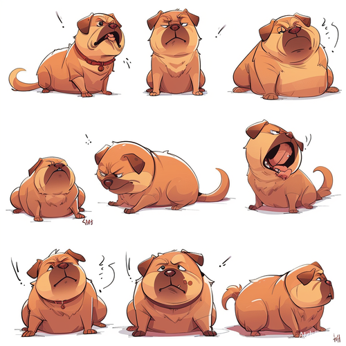 Nine Poses and Expressions of a Cute Dog in KeithHarlem's Graffiti Style